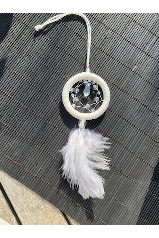 Beyaz Üzerine Kristal Boncuklu Araba Süsü / Dikiz Aynası Süsü Model2