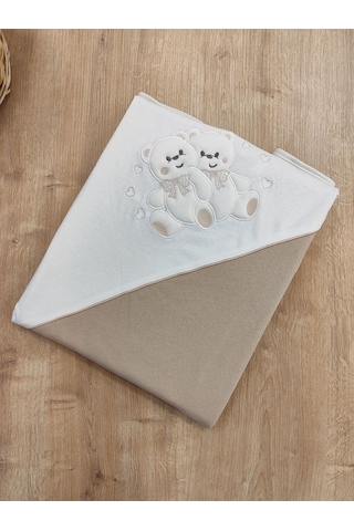%100 Pamuklu & Mevsimlik Bebek Battaniyesi - Kahverengi & Ayıcık Nakışlı Bebek Örtüsü 80x90 Cm Kahverengi