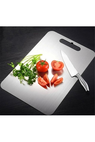 Gkd Üst Kalite Paslanmaz Çelik Metal Kesme Tahtası 24x34 Cm ,yapışkan Silikon Ayaklı Gri