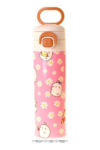 Kaukko Kids 520 Ml Molang Baskılı Pembe - Sarı Kız Çocuk Çelik Termos Matara Çift İçim Kilitli Kapak - L5321 Pembe - Kahverengi