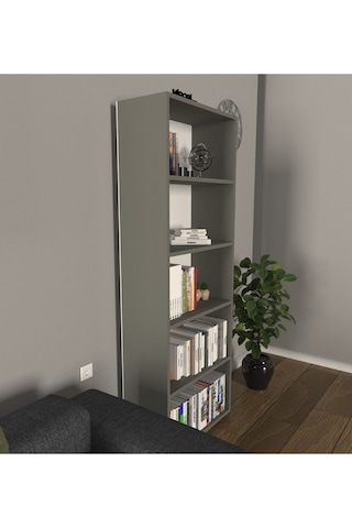 Modern 5 Raflı Kitaplık Dekoratif Kitaplık Antrasit