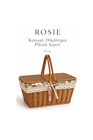 Rosıe Çiçek Desen Kumaşlı Dikdörtgen Piknik Sepeti 38 Cm Karışık