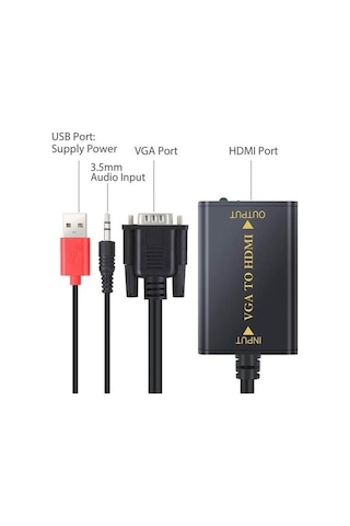 Vga To Hdmi Kablo Dönüştürücü 4443P Laptop Pc Görüntü Ve Ses Çevirici