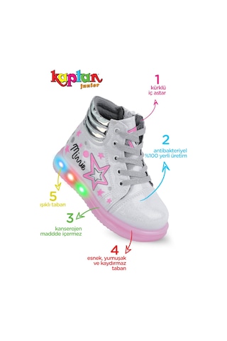 Kaptan Junior Kız Çocuk Botu Işıklı Kaymaz Taban Ortopedik Bgmk 59210 Beyaz
