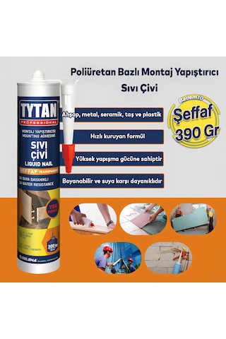 Tytan Montaj Yapıştırıcı Sıvı Çivi 390 Gr Su Geçirmez Mutfak Banyo Ahşap Dolap Beton Fayans Mermer