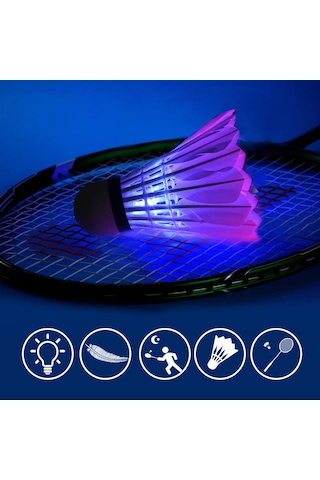 Vkemall Led Işıklı Badminton Topu 4'lü Paket Kırmızı, Yeşil, Mavi, Renkli - Gece Sporu İçin Dayanıklı, Hızlı Aktifasyon, Kauçuk Uç Ve Kazak Tüylü