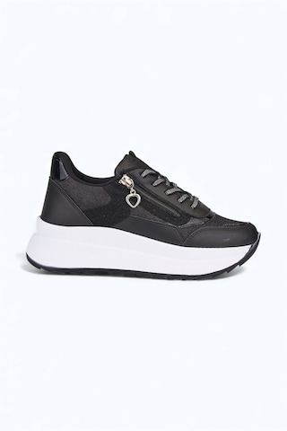 Nstil Günlük Kadın Spor Ayakkabı Sim Detaylı Bağcıklı Fermuarlı Hafif Kalın Taban Sneaker 0846 Siyah-beyaz