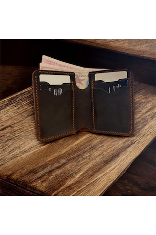 Parla Leather Tartus El Yapımı Hakiki Deri Kart Cüzdan Taba