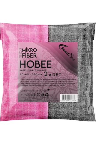 Hobee 2'li Kareli Simli Ovma Bezi 40x40 320gsm - Pembe/Gri