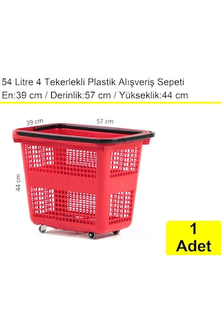 4 Tekerlek Plastik Alışveriş El Sepeti 54 Litre Kırmızı 1 Adet / En:42 Boy:54 Yükseklik:44 Cm