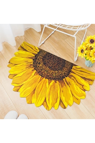 Elmpaly Ayçiçeği Desenli Kaymaz Diatomite Banyo Paspası 60x90cm Hızlı Kurur Sarı