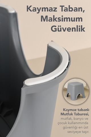 Kaymaz Banyo Taburesi - Kaydırmaz Tabanlı Çok Amaçlı Tabure 250 Kg Taşıma Kapasiteli Gri