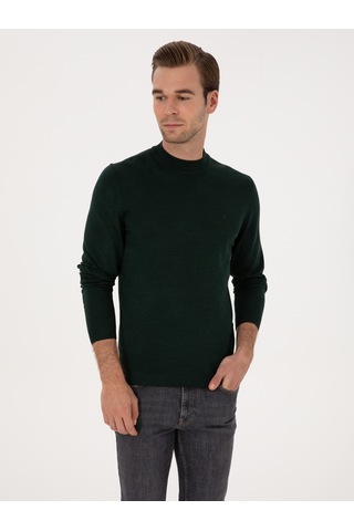 Cacharel Zümrüt Slim Fit Yün Karışımlı Çeyrek Balıkçı Yaka Basic Triko Kazak Yesıl
