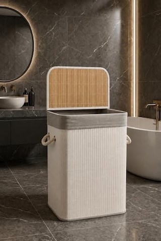 Lüks Bambu Kapaklı Kirli Çamaşır Ve Oyuncak Sepeti Beyaz Renk 40x30x60 Cm 72 Litre Diğer