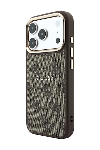 Apple iPhone Uyumlu 18 Pro Max Kılıf Guess Lisanslı M-safe C-magnet 4g Desenli Yazı Logolu Kapak Kahveren Kahverengi