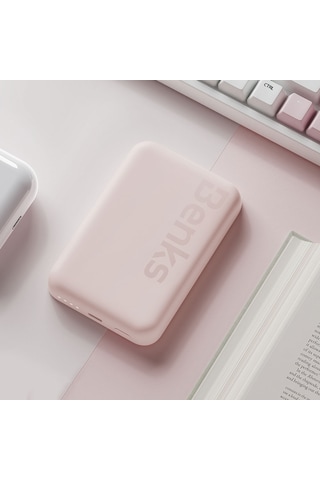 Magsafe Powerbank Benks Mp10 İnce Tasarımlı Powerbank 6000mah Pembe