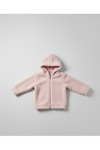 Pamuk Astarlı Yumuşak Peluş Kapüşonlu Fermuarlı Hırka Pembe