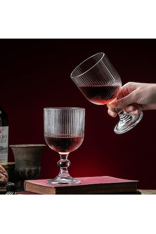 Lucca Zarif Çizgili Ayaklı 4'lü Cam Bardak Seti - 370 Ml