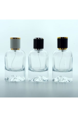 20 Adet Boş Cam Parfüm Şişe, 50 Ml, Kare Mount Dağ Model, Şeffaf, Geçmeli, Kk