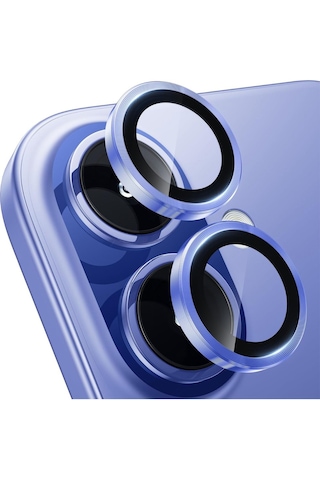 İphone 16 Uyumlu Metal Çerçeveli Temperli Kamera Lens Koruyucu-mavi
