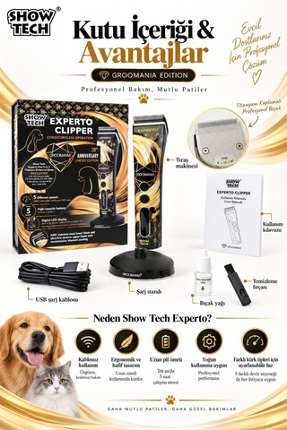 Showtech Experto 5 Devirli Şarjlı Kedi Köpek Tıraş Makinesi - Sessiz Ve Güçlü