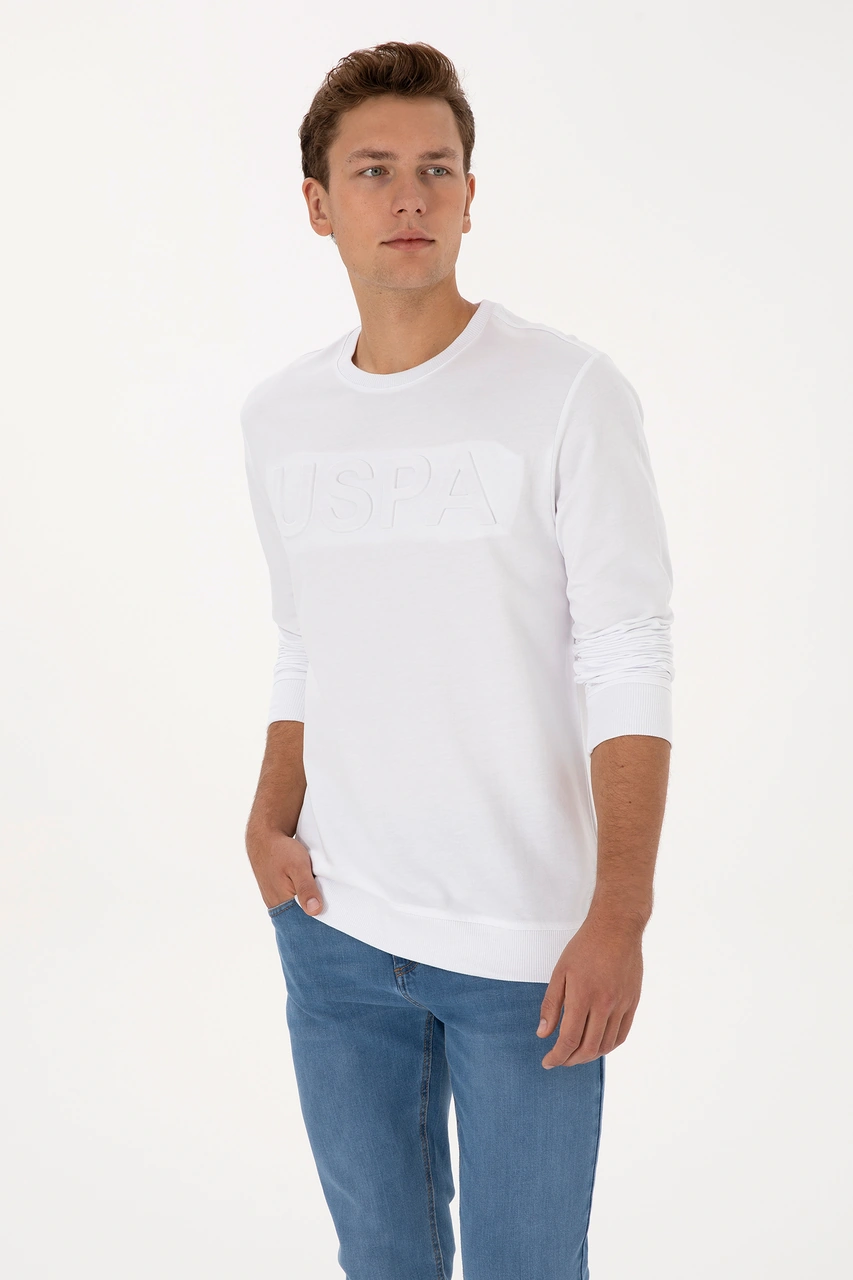 U.S. Polo Assn. Erkek Regular Fit Bisiklet Yaka Beyaz Basic Sweatshirt 50307793-VR013