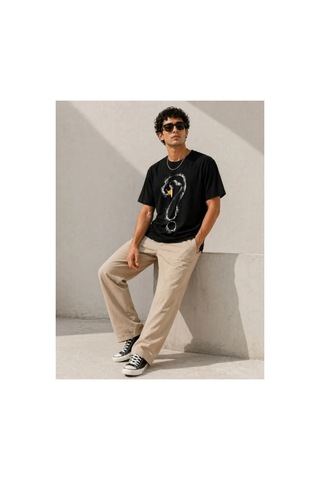 Butik İstanbul Erkek Kuğu Figürlü Soru İşareti Baskılı Tişört Kısa Kol T-shirt - Siyah