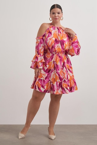 Pencere Detaylı Volanlı Elbise-6223 Çok Renkli