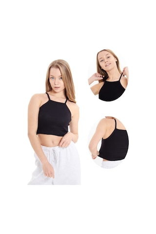 Alya Underwear Kaşkorse Dar Yaka Askılı Crop Siyah