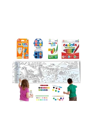 Carioca 4'lü Boyama Seti + Lino Yapışkanlı Boyama Kağıdı 200x30 Cm Anımal Paradıse
