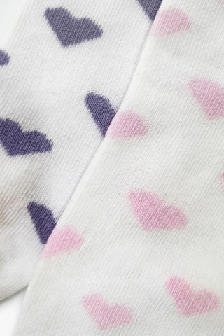 Cocole Socks Kız Bebek Patik Çorabı 2 Li Set Pamuklu Beyaz Zemin Üzeri Pudra Pembe & Mor Kalp Desenl Çok Renkli