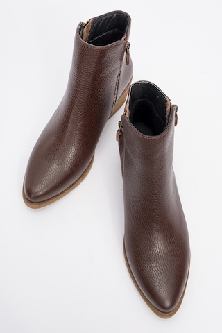 Jayer Kahve Floter Hakiki Deri Fermuarlı Kadın Topuklu Bot kahverengi