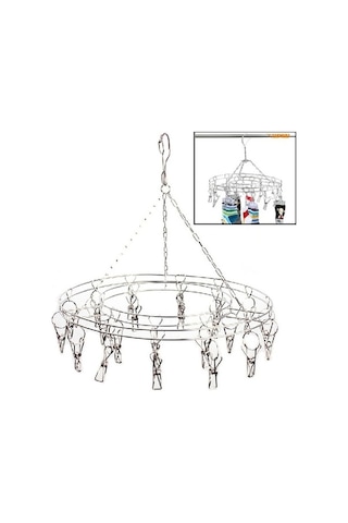 Novahub Yuvarlak Paslanmaz Çelik Elbise Askısı 20 Klipsli, Geniş Uygulama Alanlı Kırmızı