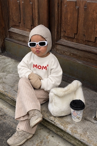 Monila Unisex Çocuk Anne Baskılı 3 İplik Kumaş Pamuklu Sweatshirt Ekru