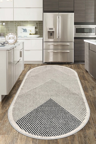 West Home Makinede Yıkanabilir Kaymaz Taban Leke Tutmaz Oval Salon Halısı Mutfak Halısı Ve Yolluk Wh 586 Beige Oval