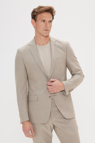 Ac&co Erkek Bej Slim Fit Dar Kesim Mono Yaka Gofre Desenli Takım Elbise
