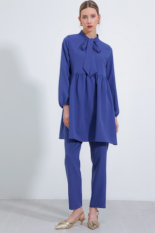 Kadın İndigo Örme Pantolon Tunik Alt Üst Takım 6654 6654bgd19-043-14815 001