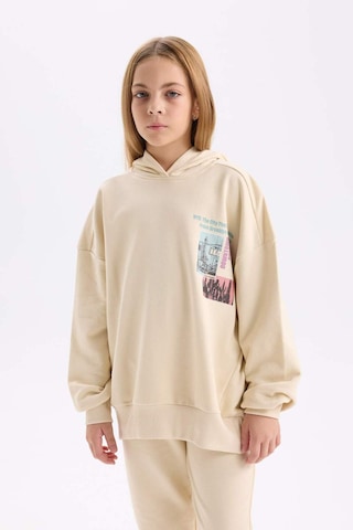 DeFacto Kız Çocuk 2'li Takım Bisiklet Yaka Baskılı Sweatshirt Beli Lastikli Jogger Eşofman Altı D4057A824WNER42 Ekru