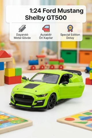 Maisto Lisanslı Metal Ford 2020 Mustang Shelby Gt500 1:24 Kapıları Açılabilir Oyuncak Model Araba Yeşil
