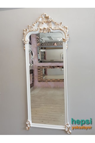 Vintage Madam Model Beyaz Altın Renk Varaklı Boy Aynası (442907834) Beyaz