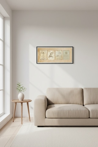 Leonardo Da Vinci Çizimleri Tablo Çerçeveli Vintage Sanat Tablosu Ofis Salon Duvar Dekoru
