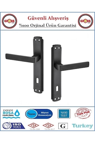 Kare İç Oda Kapı Kolu - Mat Siyah - 1 Takım Ön Ve Arka