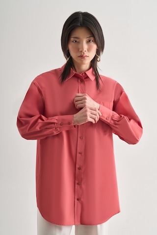 Mizalle Premium Saf Pamuk Şeftali Rengi Oversize Gömlek Şeftali