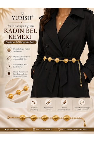 Yurısh Kadın Gold Midye Figürlü Bel Zinciri Kemer - Elbise Pantolon Ve Etek Uyumlu Şık Aksesuar