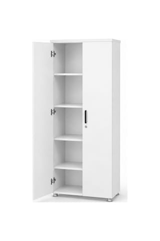 Modern Ahşap 2 Kapaklı 4 Raflı Dolap - 80x38x190 Cm - Beyaz Kahverengi