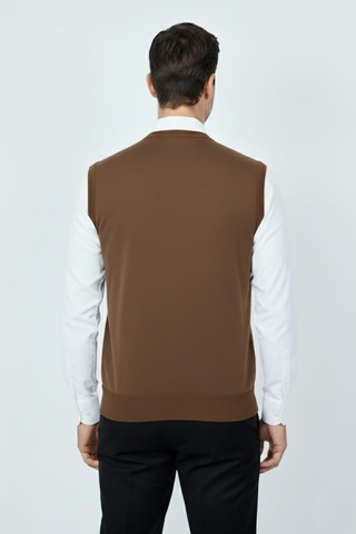 Erkek V Yaka Süveter Çelik Örgü Regular Kalıp Bgl-st04840 Taba