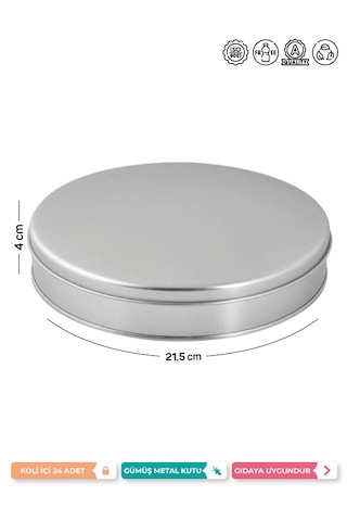 215x40 Mm Yuvarlak Gümüş Metal Kutu, Yuvarlak Metal Kutu 1 Adet