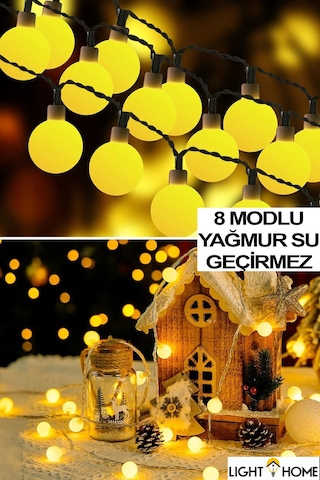 Lighthome Güneş Enerjili Işıklar 50 Led Sarı Opak Küre 8 Modlu Parti Bahçe Dekoratif Aydınlatma 7 M