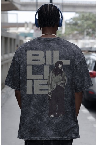 Sevbano Tasarım Billie Eilish Şarkıcı Sırt Baskılı Unisex Oversize Eskitm Siyah