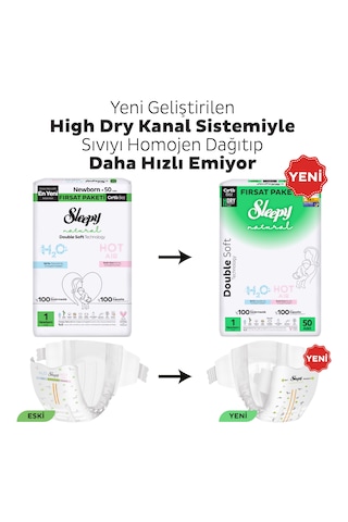 Sleepy Natural Double Soft Ultra Fırsat Paketi Bebek Bezi 1 Numara Newborn 100 Adet